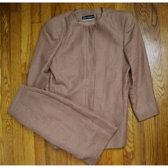 THE WORKS SAKS FIFTH AVENUE - VINTATE WOMEN'S PINK BEIGE WOVEN SKIRT SUIT - SIZE - Picture 1 of 12